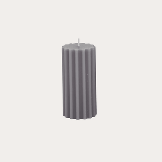 Ribbed Pillar Candle - Light Grey