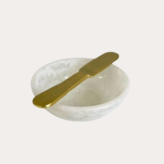 Resin Dip Bowl with Knife - White